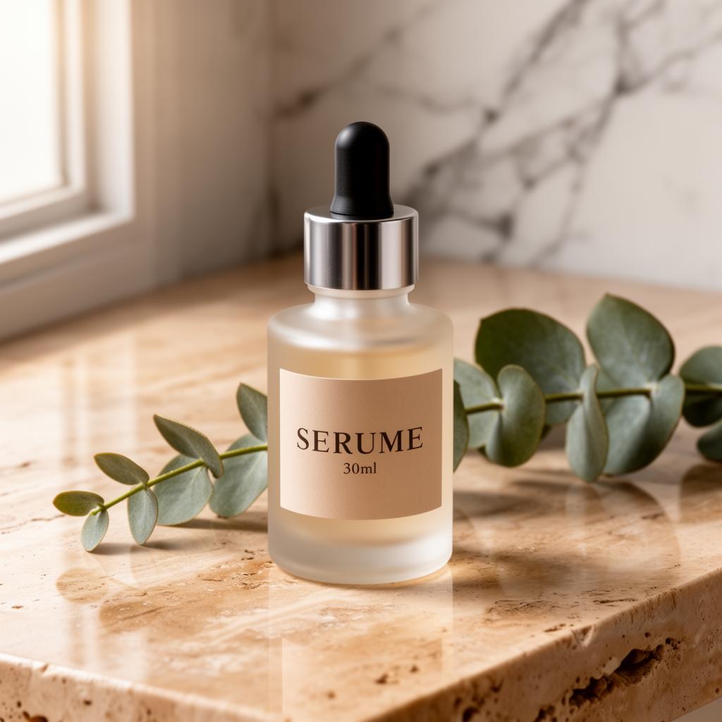 AI-generated skincare product shot on travertine surface